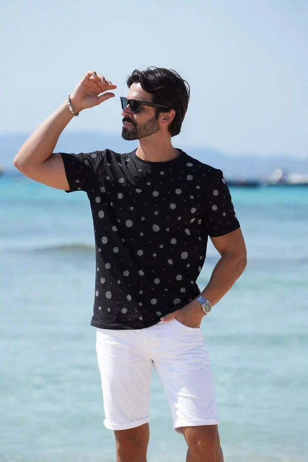 T-shirt pour homme Diamond Mine avec strass de Barabas - Noir/Argent