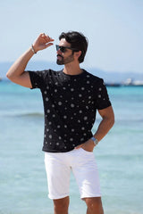 T-shirt pour homme Diamond Mine avec strass de Barabas - Noir/Argent
