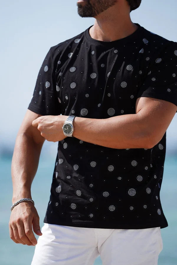 T-shirt pour homme Diamond Mine avec strass de Barabas - Noir/Argent
