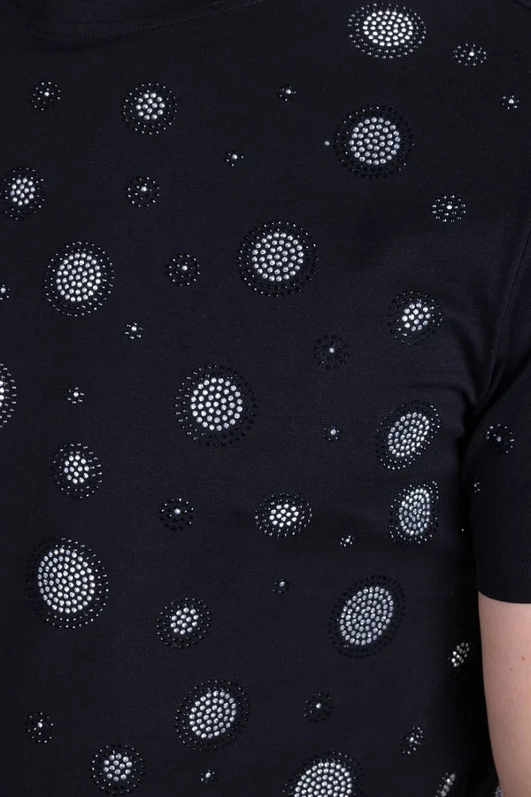 T-shirt pour homme Diamond Mine avec strass de Barabas - Noir/Argent
