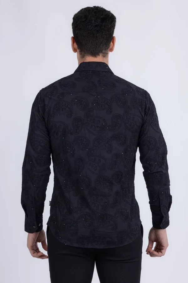 Chemise à manches longues brodée Hedged pour homme de Barabas