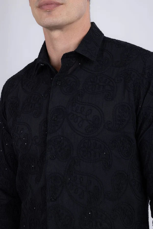 Chemise à manches longues brodée Hedged pour homme de Barabas