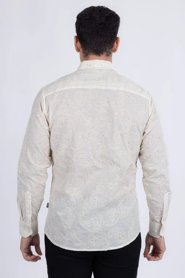 Chemise à manches longues brodée Hedged pour homme de Barabas