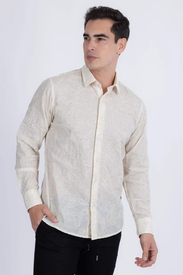 Chemise à manches longues brodée Hedged pour homme de Barabas