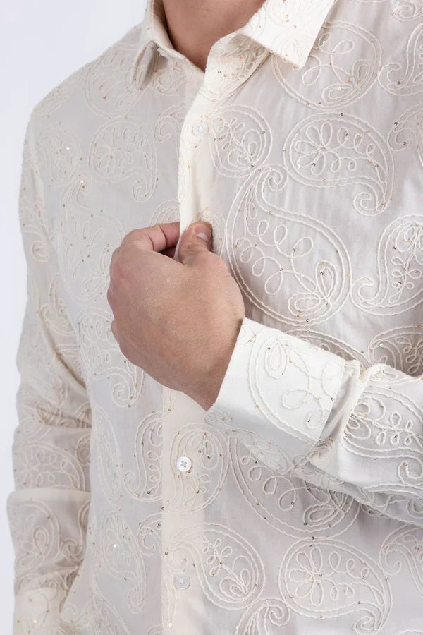 Chemise à manches longues brodée Hedged pour homme de Barabas