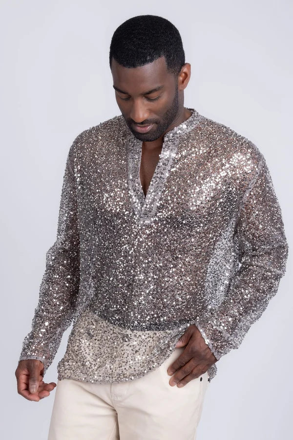 Chemise à manches longues à sequins Chella pour homme Barabas - Beige