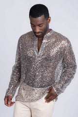 Chemise à manches longues à sequins Chella pour homme Barabas - Beige