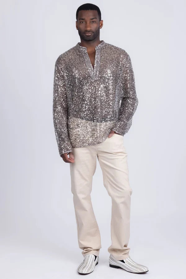 Chemise à manches longues à sequins Chella pour homme Barabas - Beige