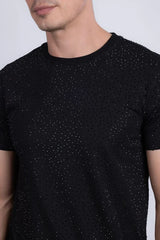 T-shirt pour homme Barabas Dolorosa à strass - Noir/Strass noirs