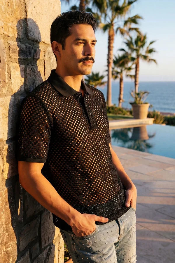 Barabas Men's Glintform Mesh Polo Shirt