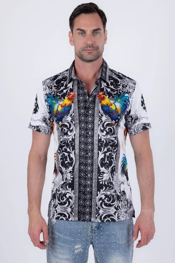 Barabas Men's Bozeman Rhinestone S/S Shirt - White
