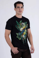 T-shirt Barabas pour homme Laurent Tropical Iguana à strass - Noir
