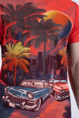 T-shirt pour homme Barabas Miami Classic Cars à strass - Rouge