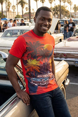 T-shirt pour homme Barabas Miami Classic Cars à strass - Rouge