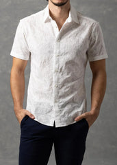 Bespoke Moda Men's Embroidered Textured S/S Shirt - White
