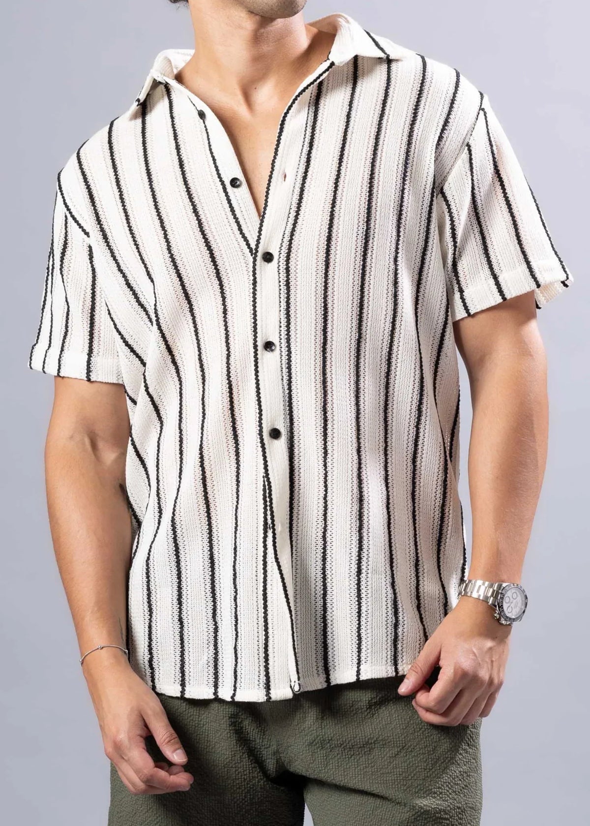 CHEMISE À MANCHES MANCHÉES EN MAILLE TEXTURÉE
