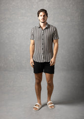 Bespoke Moda Men's Striped Textured S/S Shirt - Black