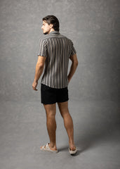 Bespoke Moda Men's Striped Textured S/S Shirt - Black