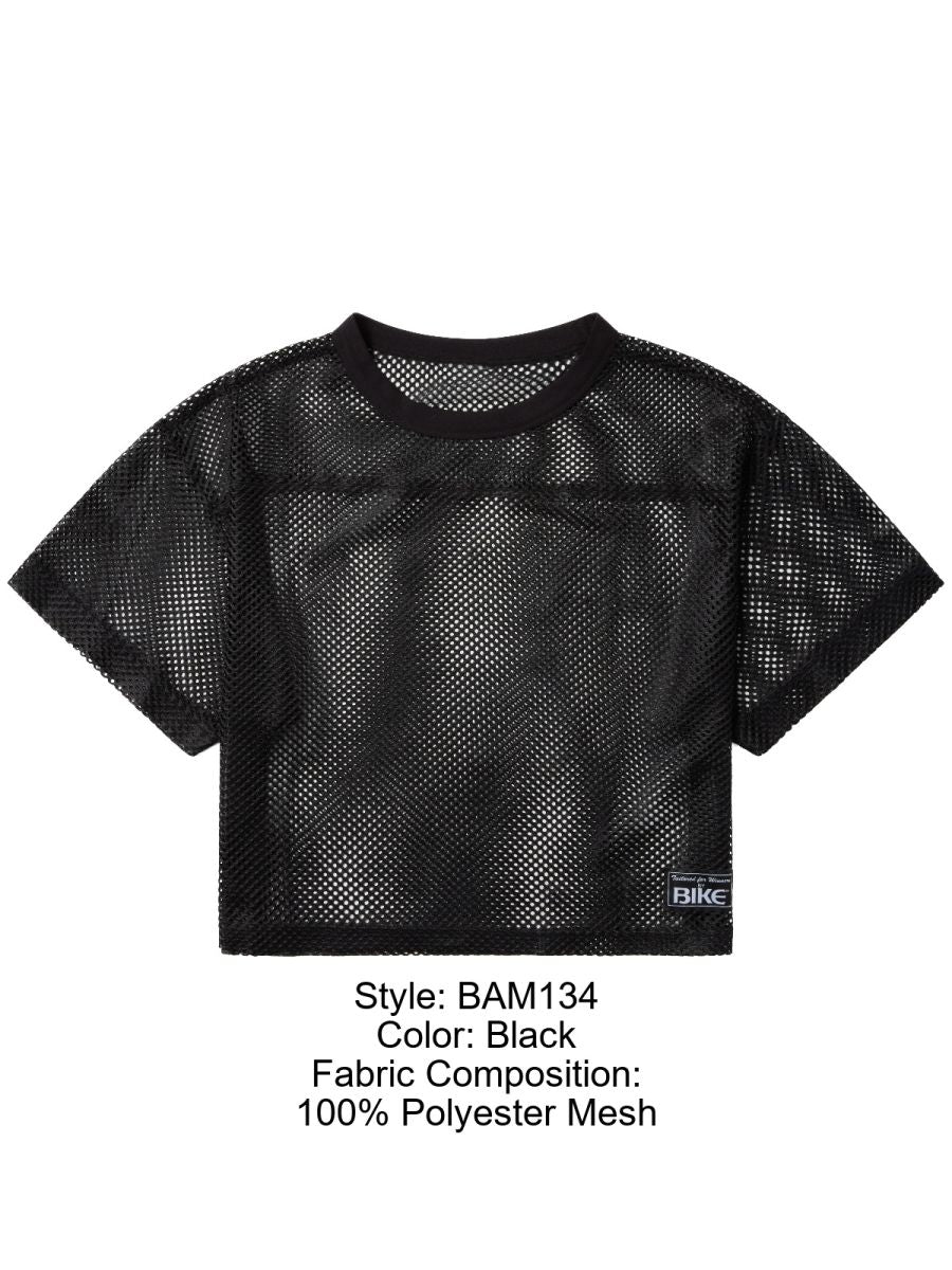 Black cropped mesh top bike athletic bam134 short sleeve practice jersey in 100% polyester with round neckline