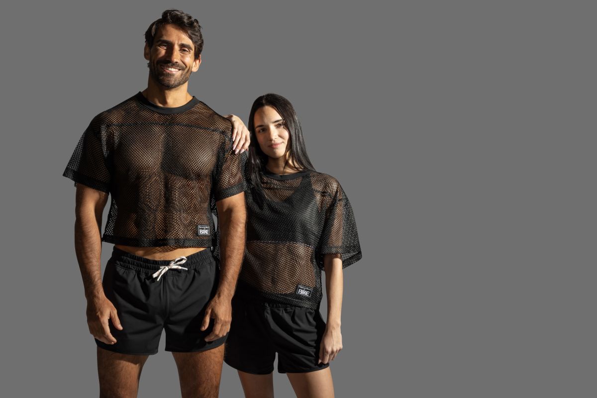 Black mesh crop top with short sleeves and round neckline from bike athletic bam134 practice jersey in bold color black