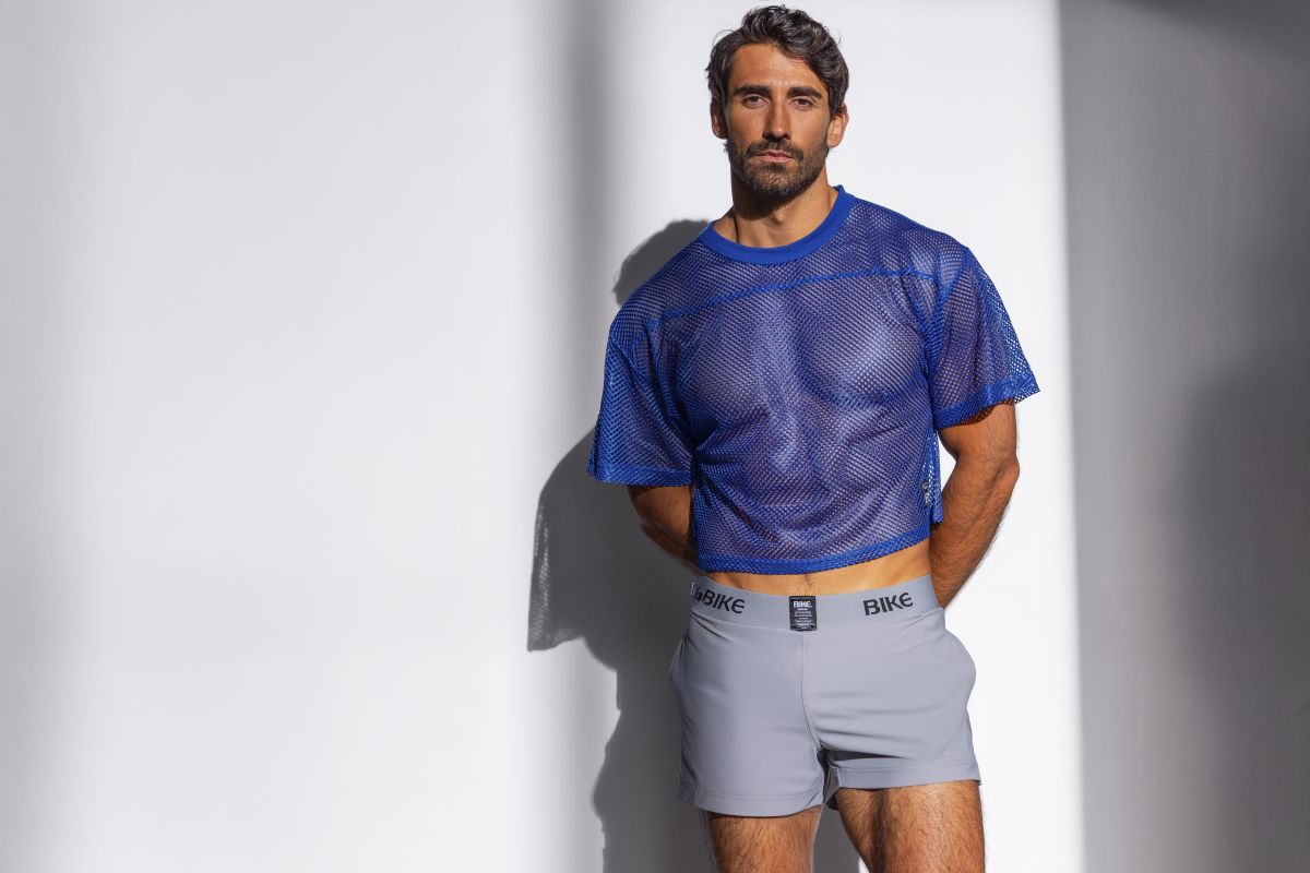 Blue mesh crop top short sleeve practice jersey in royal color made from breathable fabric for athletic use