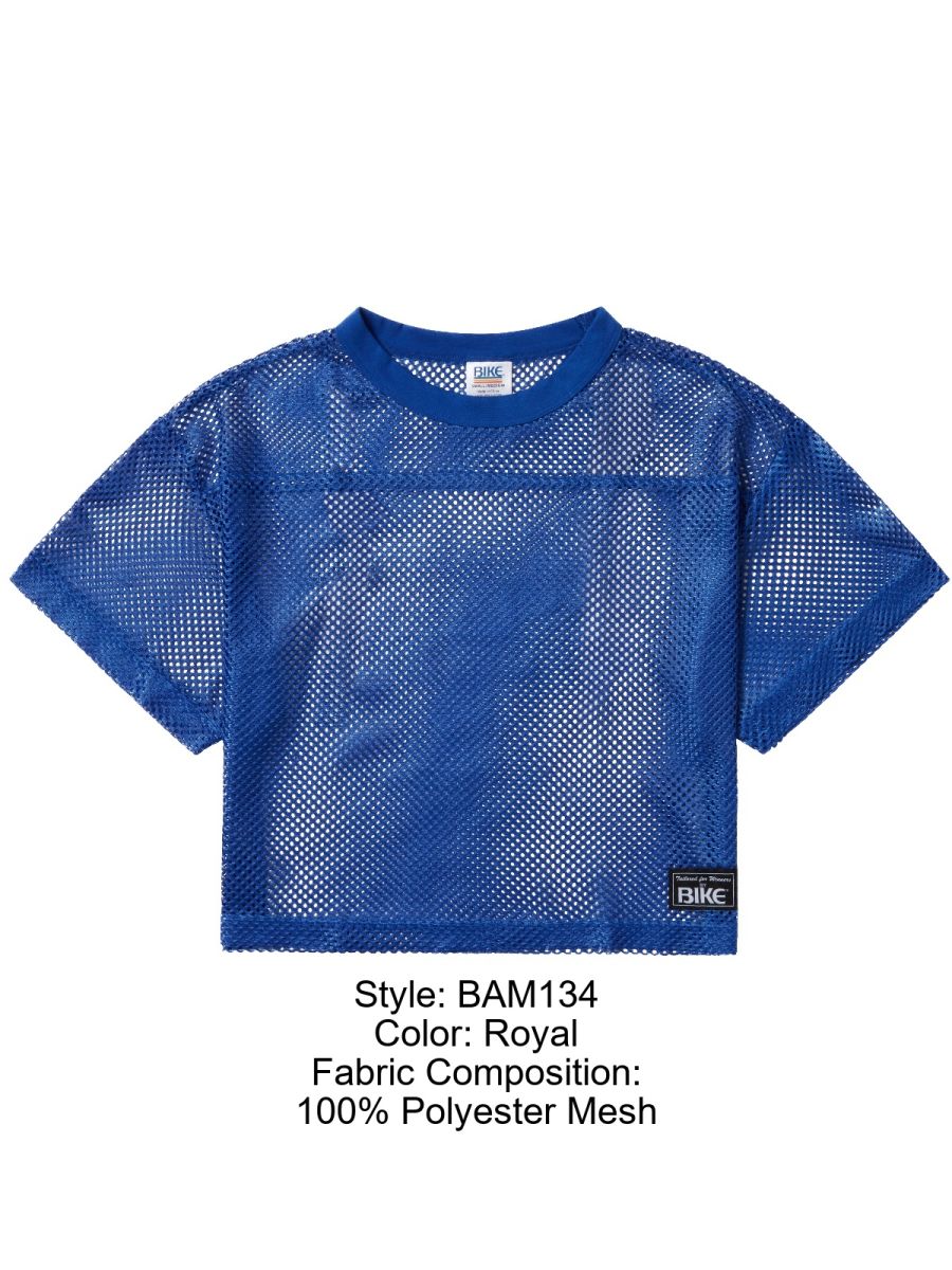 Royal blue cropped mesh top made of 100% polyester from bike athletic bam134 short sleeve practice jersey collection