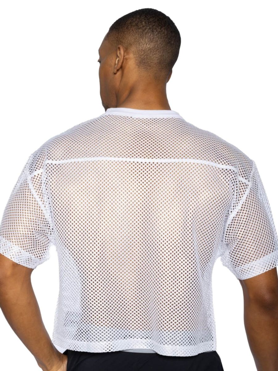 White mesh short sleeve athletic shirt with crew neck for practice by BIKE model BAM134 in white color