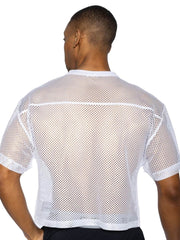 White mesh short sleeve athletic shirt with crew neck for practice by BIKE model BAM134 in white color
