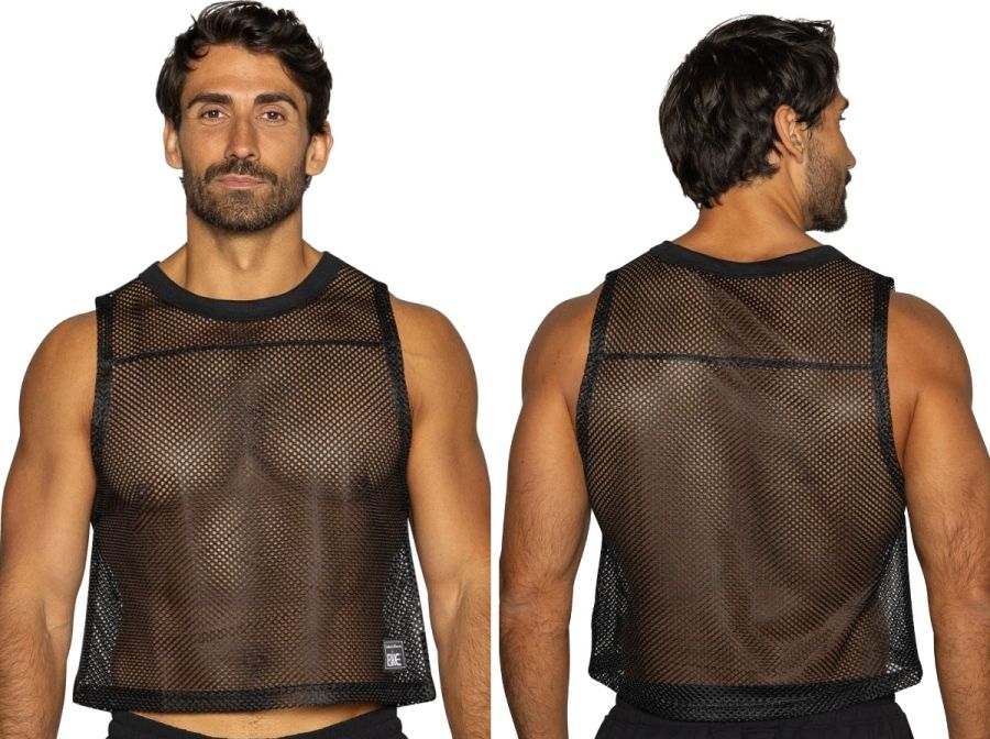 Black mesh tank top with round neckline and reinforced trim from bike athletic bam135 sleeveless practice jersey
