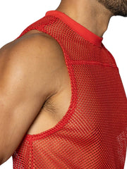Bike athletic bam135 sleeveless practice jersey in red mesh with solid red ribbed neckline for athletic use