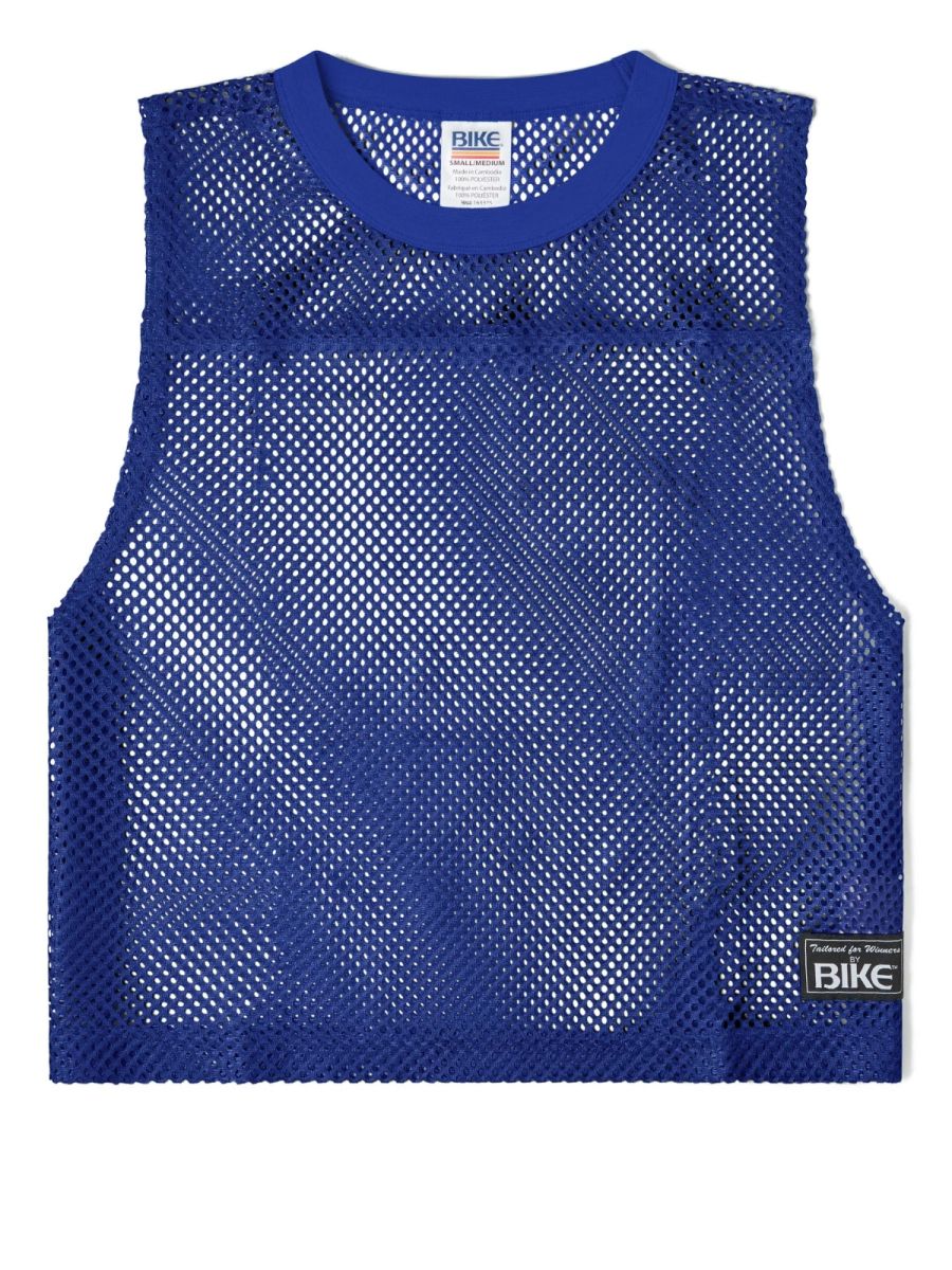 Bike Athletic BAM135 sleeveless practice jersey in vibrant royal blue mesh with solid ribbed neckline and branded label