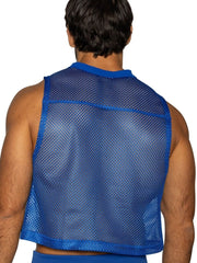 Blue mesh bike athletic sleeveless practice jersey with reinforced trim in vibrant royal blue color royal