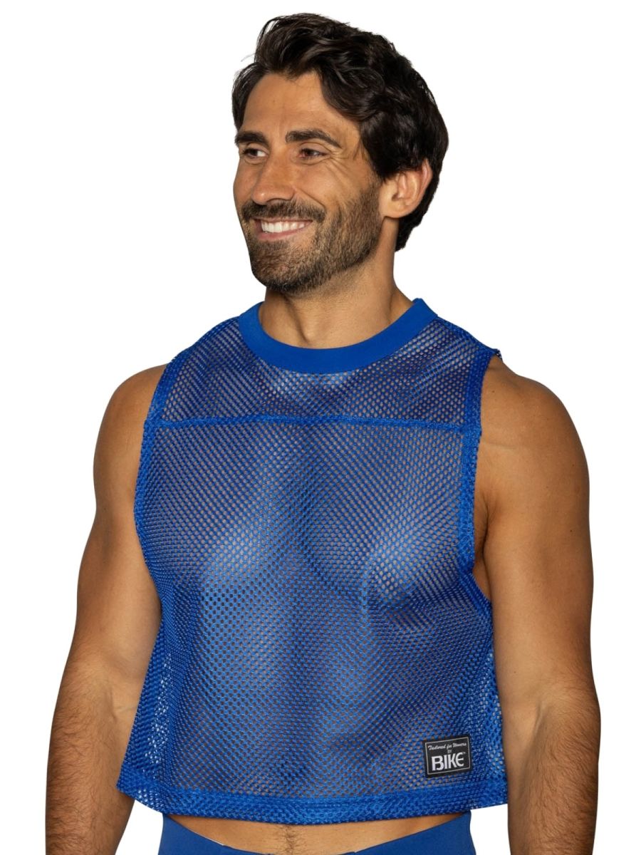 Bike athletic bam135 blue mesh sleeveless practice jersey with ribbed neckline and hem in vibrant royal blue color