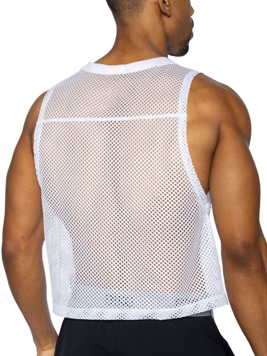 Bike athletic bam135 sleeveless practice jersey in white mesh with rounded neckline and hem for performance use