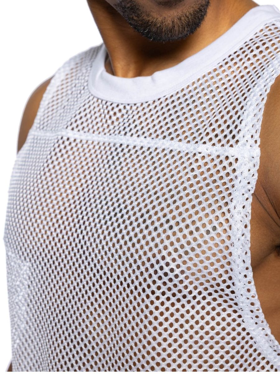 Bike Athletic BAM135 white mesh tank top with solid white ribbed neckline sleeveless practice jersey