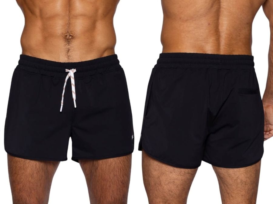Black BIKE Athletic BAM200 track shorts with white drawstring elastic waistband designed for athletic use