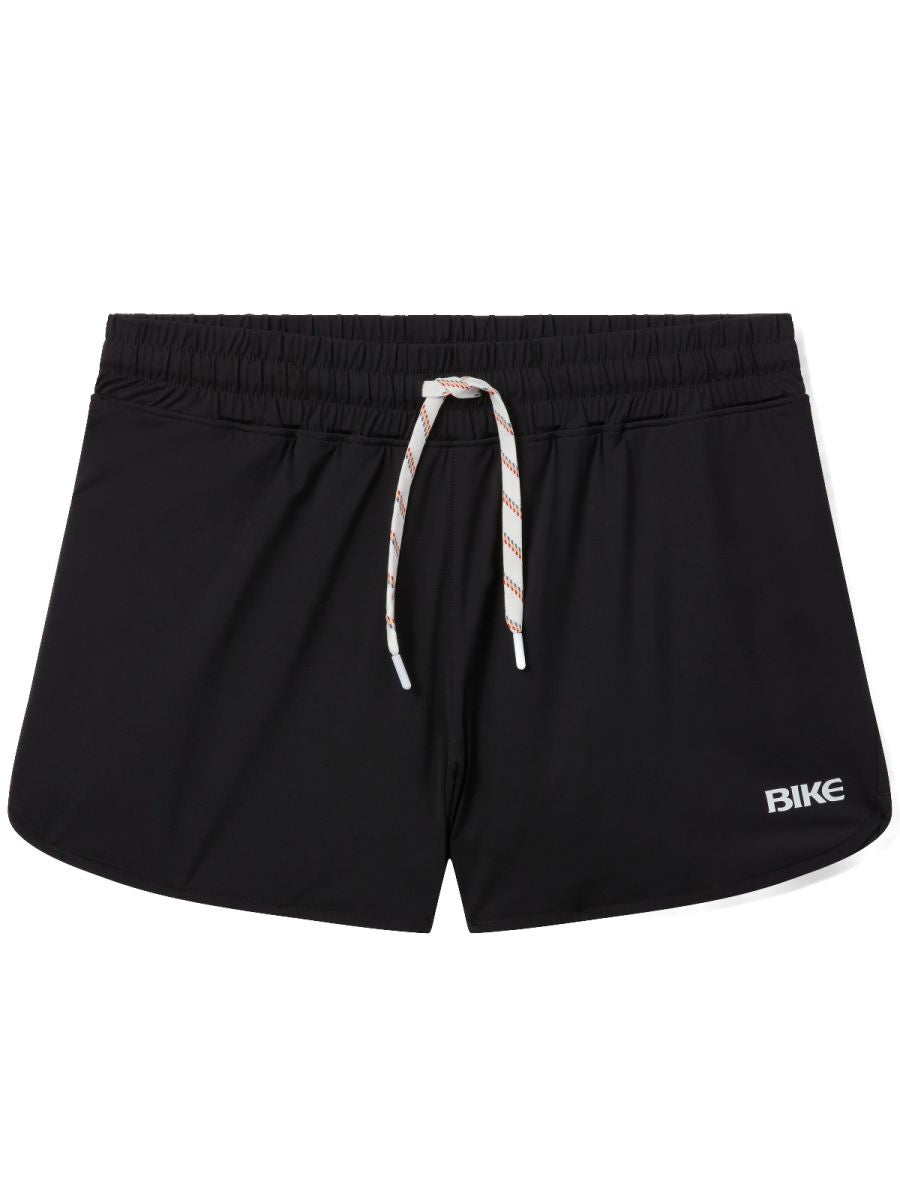 Black bike athletic bam200 track shorts with white drawstring and bike logo on lower right leg for running