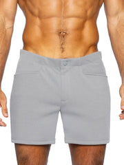 Gray bike athletic bam207 coaches shorts with button closure and two front pockets and 5 inch inseam