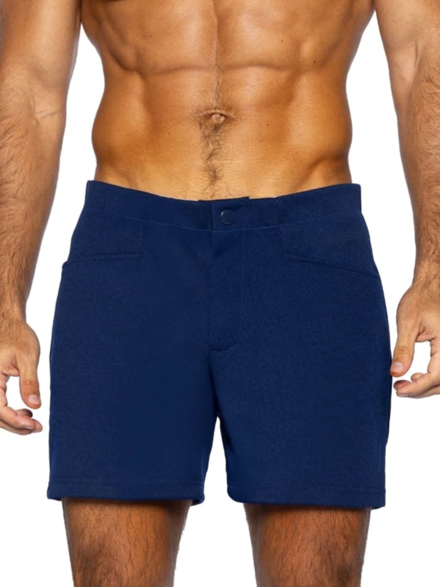 Navy blue BIKE Athletic BAM207 coaches shorts with tailored fit and front pockets 5 inch inseam for athletic use