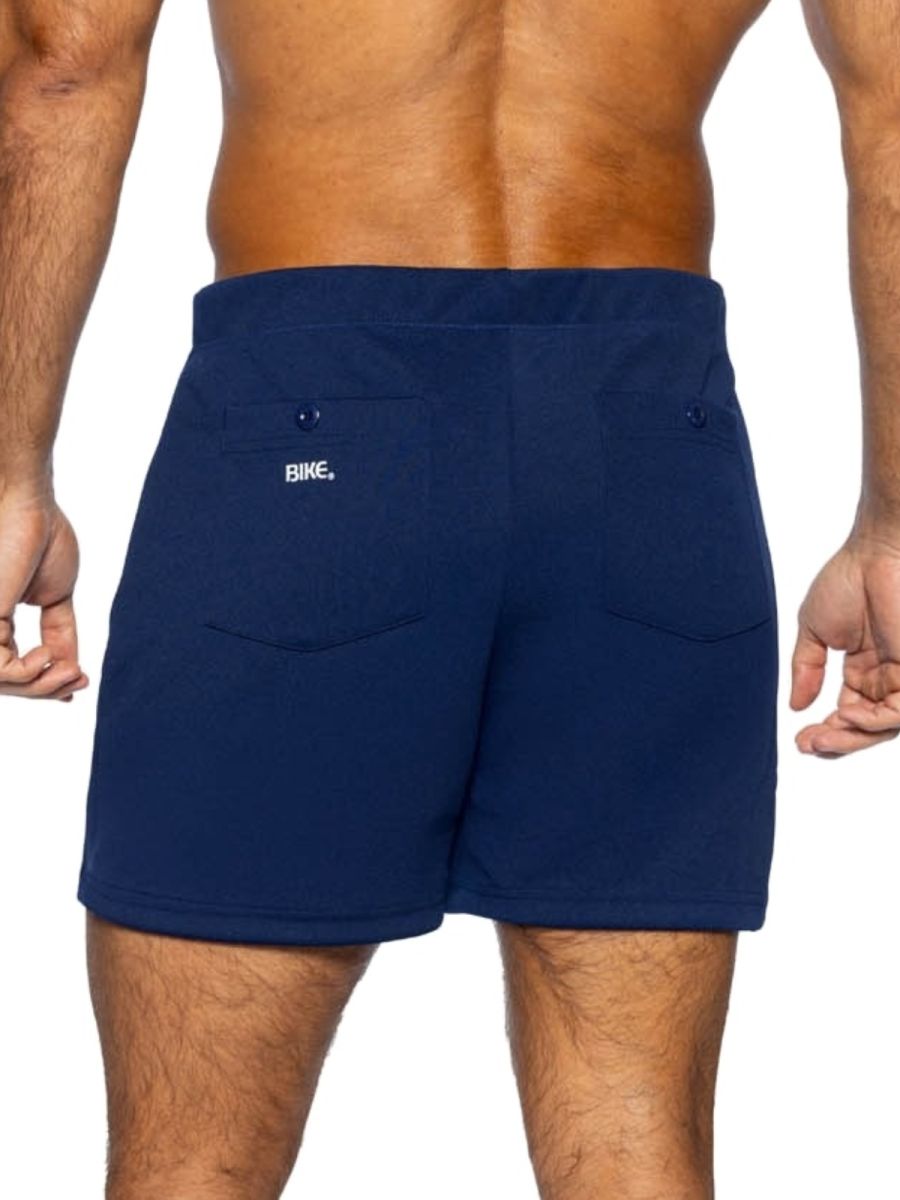 Navy blue bike athletic BAM207 coaches shorts with two front pockets and a small white logo on the left pocket