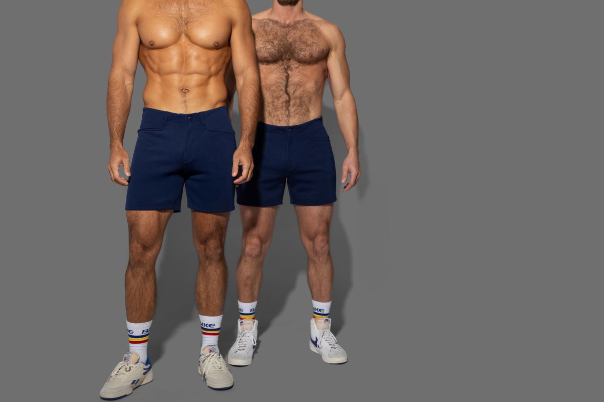 Navy blue BIKE athletic BAM207 coaches shorts with tailored fit and subtle side seam detailing 5 inch inseam