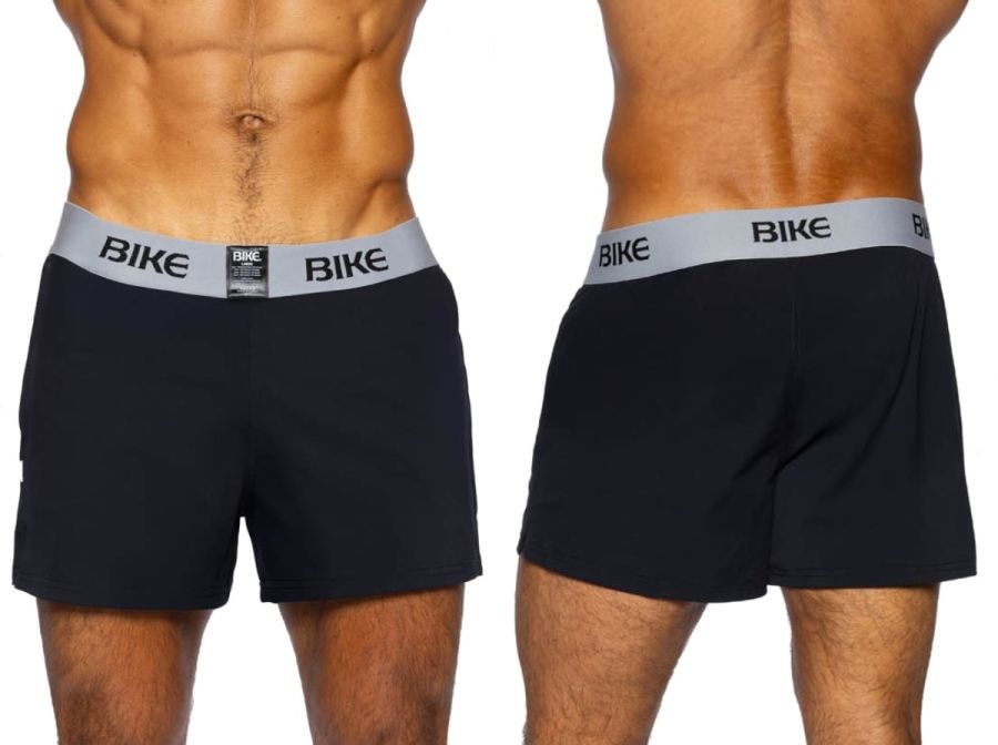 Black bike athletic bam216 jock shorts with gray waistband and black bike logo in breathable fabric