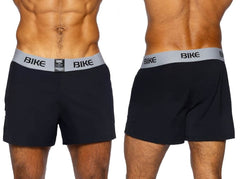 Black bike athletic bam216 jock shorts with gray waistband and black bike logo in breathable fabric