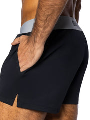 Black bike athletic BAM216 jock shorts with a gray waistband featuring the rmc logo for active use