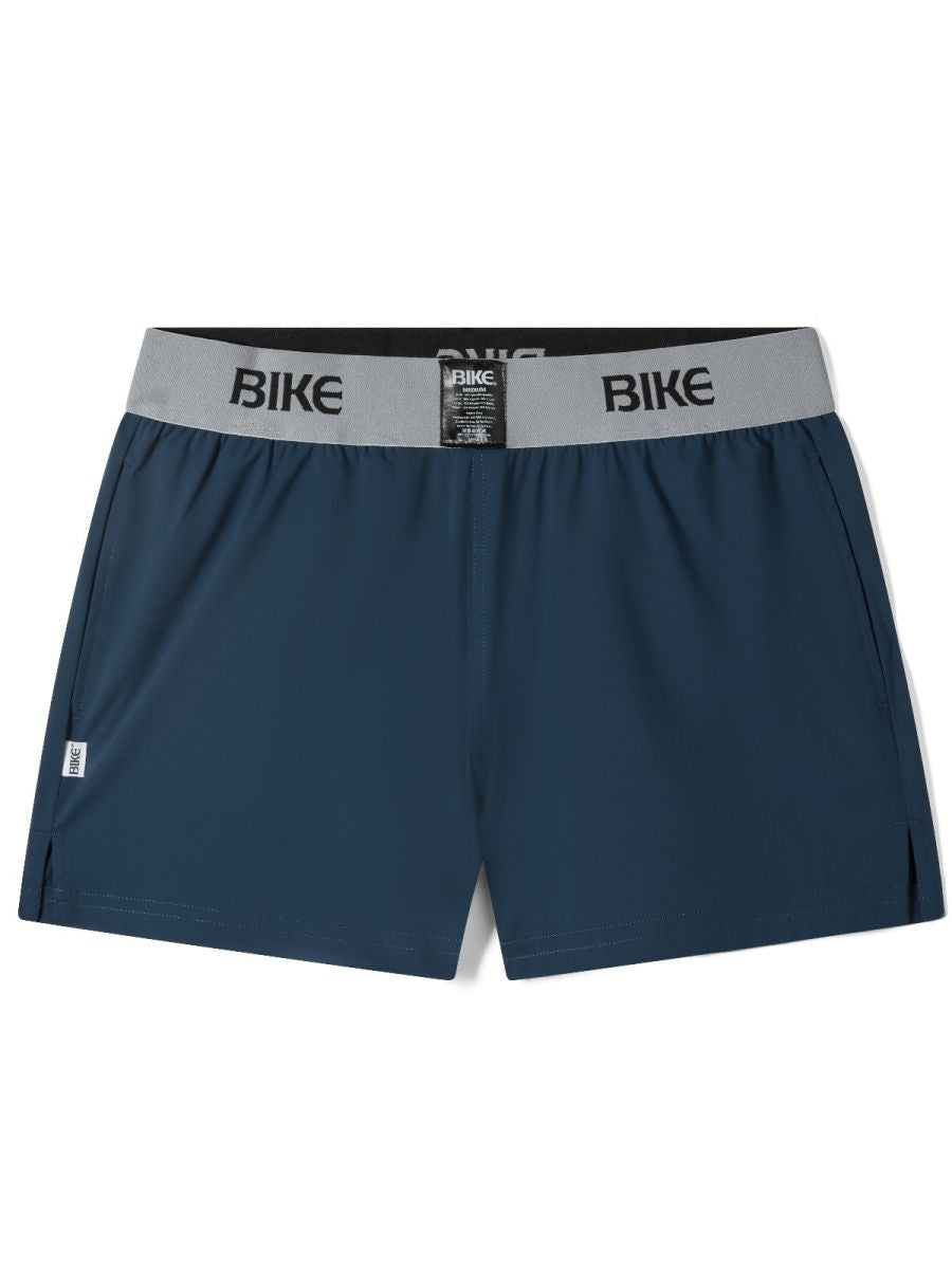 Navy bike athletic bam216 performance jock shorts with gray waistband featuring black bike lettering