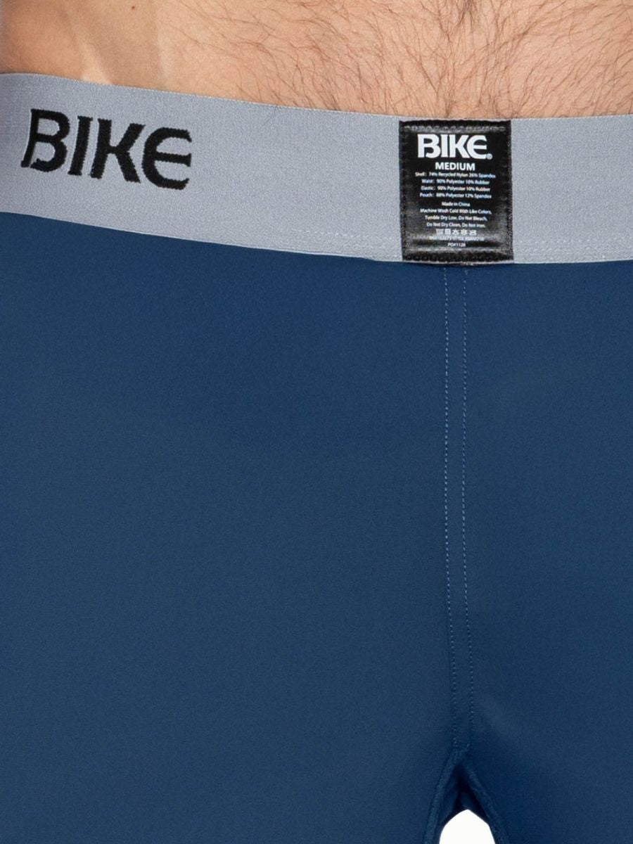 Blue bike athletic bam216 performance jock short with gray waistband featuring bike logo in black