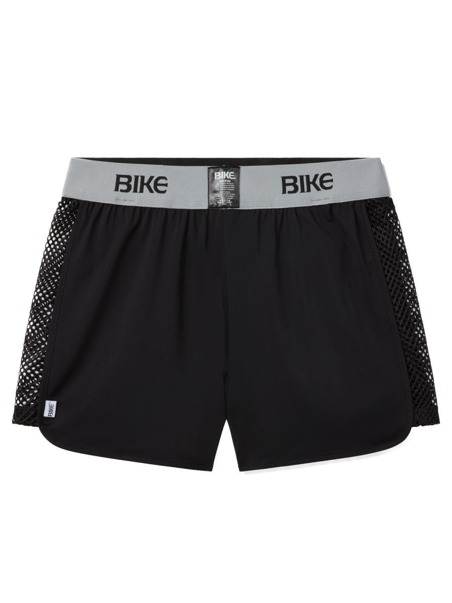 Black bike athletic bam225 peek-a-boo jock shorts with gray waistband and black mesh side panels for sportswear