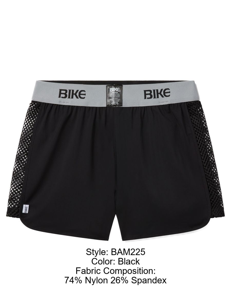 Black bike athletic bam225 peek-a-boo jock shorts with gray waistband made of 74 nylon 26 spandex