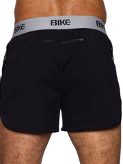 Black bike athletic bam225 peek-a-boo jock shorts with gray waistband bike logo and mesh side panels