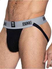 Black bike brand briefs with a gray waistband featuring bold black lettering from BIKE Athletic BAS303 Classic Jockstrap